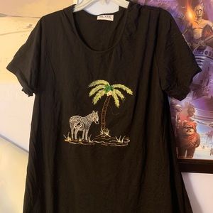 Vintage embroidered zebra safari shirt dress M/L